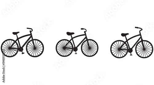 Three black bicycle silhouettes in different positions  bike icons  cycling  transportation  vehicles