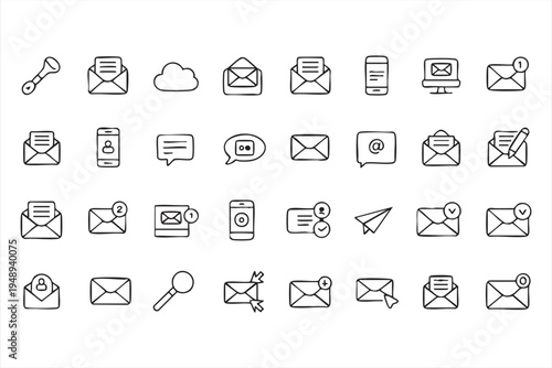 Messaging and Email Interface Outline Icons Set for Digital Communication Apps