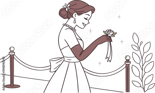 A vintage sketch illustration of a married couple featuring a bride with a bouquet and groom in a romantic silhouette for a wedding invitation drawing