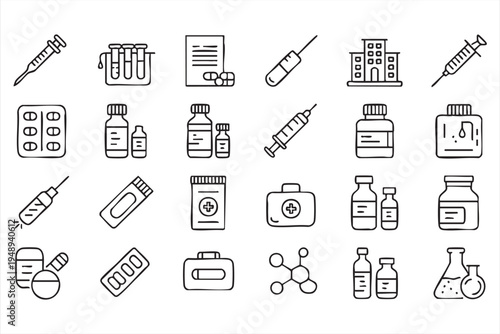Minimal Medical and Pharmaceutical Symbols Icon Pack