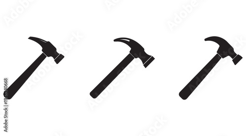 Three black hammer icons in different positions on white background
