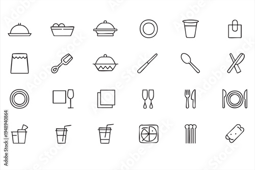 Minimal Dining Tableware Icons Featuring Fork Knife Chopsticks and Plates