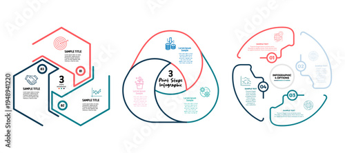 Infographic Venn diagram line vector set chart template for business 3-4 circle parts options, presentation with venn diagram elements vector illustration. vector editable
