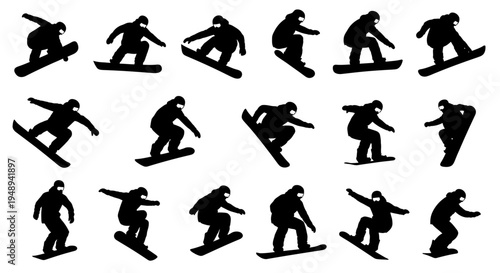 vector silhouettes of skiing