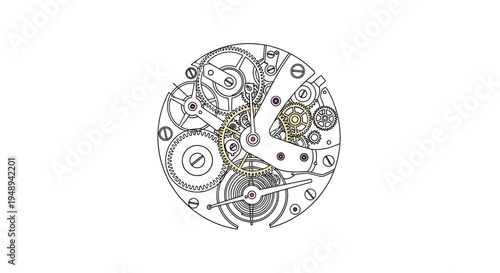 Mechanical watch gear mechanism illustration
