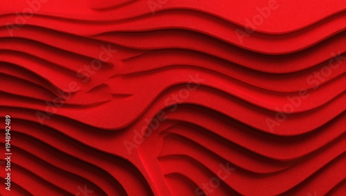 Abstract red wavy layers create a textured, dynamic, and flowing visual landscape