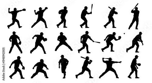 vector silhouettes of baseball