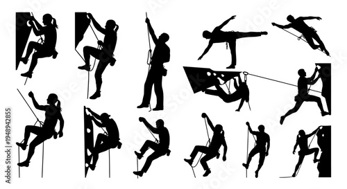 vector silhouettes of people for climbing