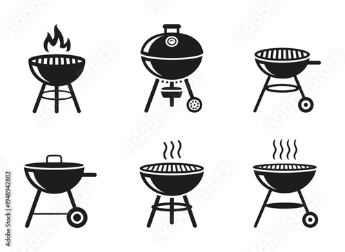 Collection of six vector barbecue grill icons in different styles
