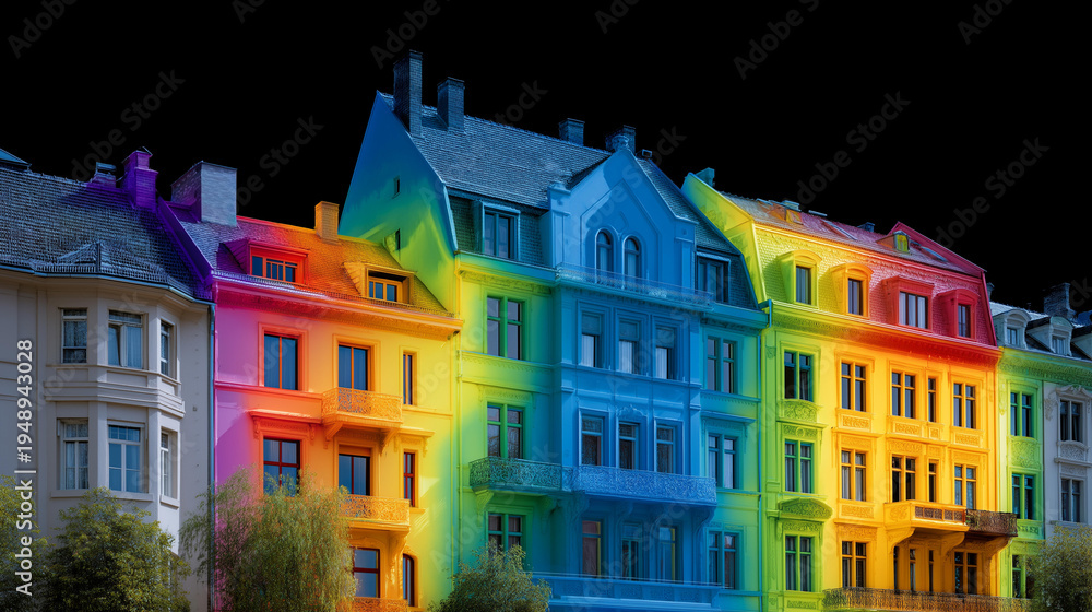 Fototapeta premium A thermal imaging scan of a building revealing heat loss areas, illustrating energy efficiency concepts and building inspections for real estate and sustainable architecture projects. cinematic