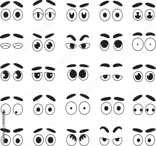 Cartoon Eyes with Various Emotions and Expressions Set