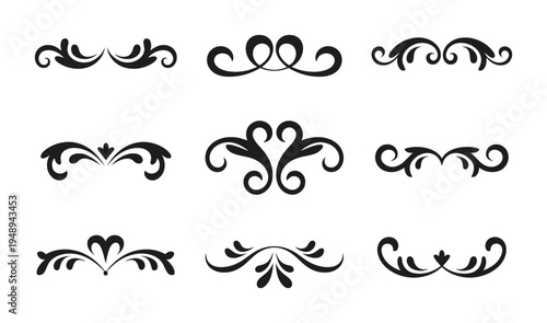 Vector ornamental designs with scrollwork and floral patterns in a grid
