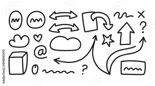 Collection of hand-drawn vector icons and symbols in bold black lines