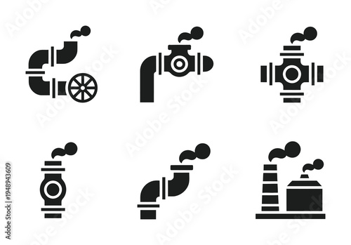 Vector of industrial pipes and machinery emitting smoke