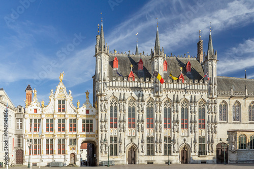 Front view of City hall of Bruges in Burg square in Bruges, Belgium. Horizontally. 
