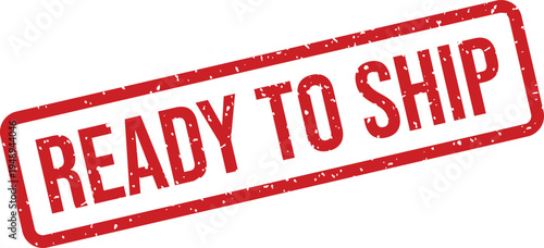 A distinctive red rectangular rubber stamp featuring READY TO SHIP text stands out on a crisp white surface