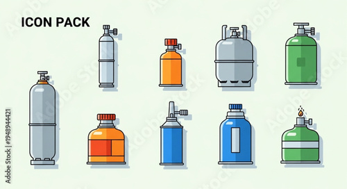 Gas Cylinder Icon Pack - Industrial Gas Containers for Various Applications.