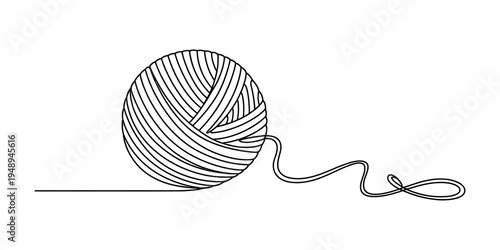 ball of yarn with thread, simple line drawing