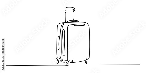 Continuous line drawing of a suitcase on wheels