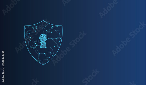 Abstract digital shield icon with glowing network lines representing cybersecurity and protection