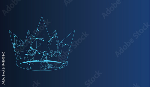 Digital network connection forming a futuristic glowing blue abstract crown emblem