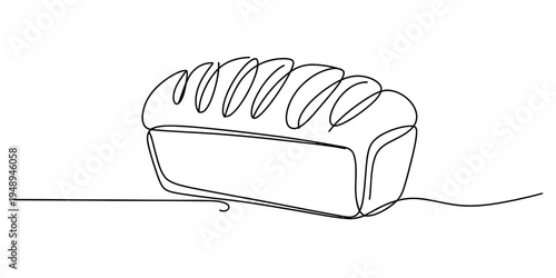 Continuous line drawing of a loaf of bread on white background
