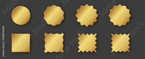Luxury gold badge sticker with shiny foil texture and starburst shape. Premium circular seal icon for sale labels, price tags and promotions