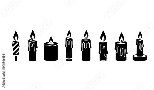 Black candle silhouettes vector set 10 icons EPS flat flame symbols