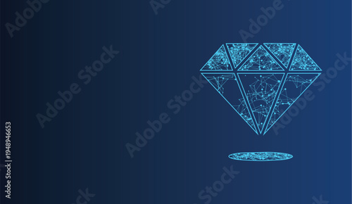 Abstract digital diamond shape connects intricate points with glowing blue lines