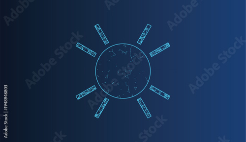 Abstract digital sun icon with constellation pattern symbolizes bright technology innovation concept