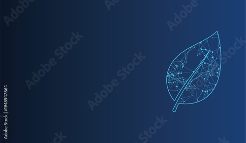 Digital technology merges with nature represented by an interconnected glowing blue leaf icon
