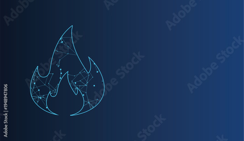 Digital flame icon with interconnected network nodes, symbolizing technology and data innovation