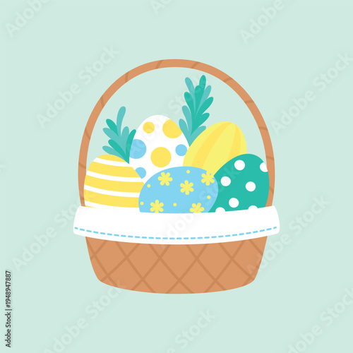 colorful easter basket for easter holiday flyer, poster and greeting card
