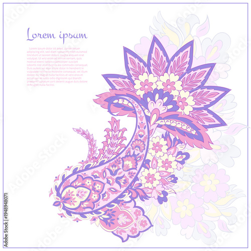 Vector paisley pattern. Vintage flowers Decorative ornament card, invitation, web design