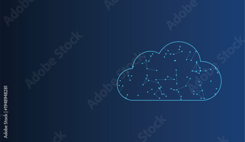 Stylized cloud outline filled with interconnected points illustrating a technological network