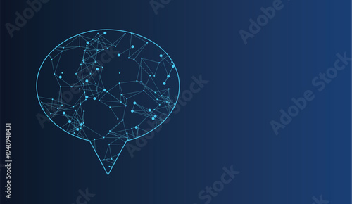 Glowing blue network within a speech bubble, depicting communication and digital intelligence.