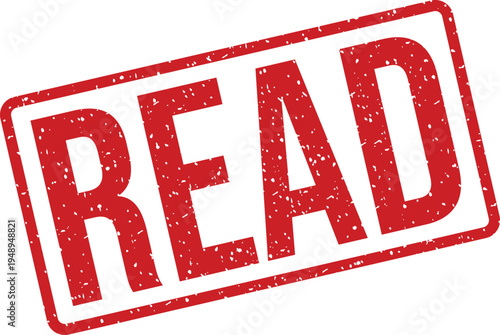 A red rectangular rubber stamp displays the bold capital letters forming the word READ against a white field