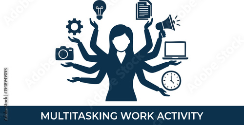 Multitasking Business Woman Silhouette Concept with Multiple Arms