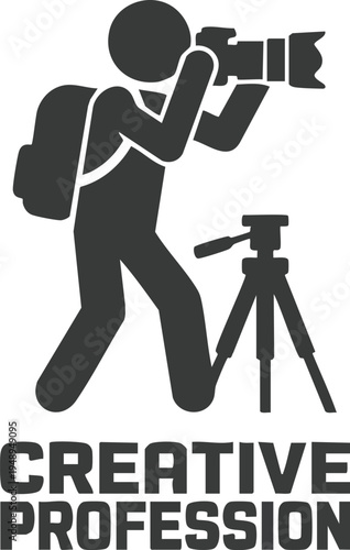 Creative Photographer with Camera and Tripod Silhouette Vector