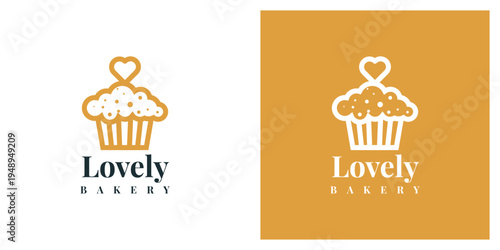 Lovely bakery logo with cupcake and heart