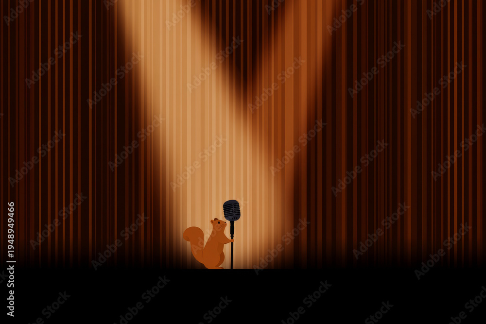Fototapeta premium squirrel comedian on a stage funny cute animal comedy and entertainment concept