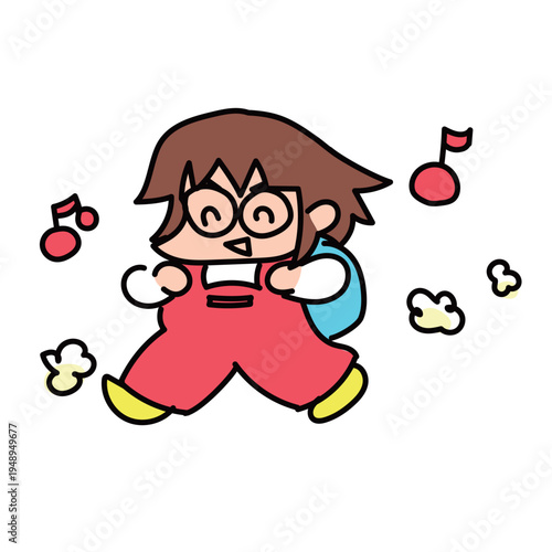 ランドセルを背負って元気に登校する小学生