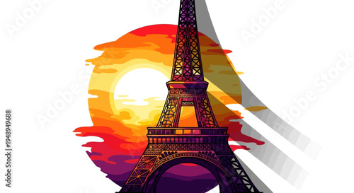 Eiffel Tower Paris France iconic landmark sunset illustration