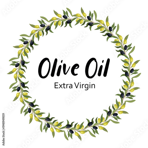 Olive Oil Label with Olive Branch Wreath Frame