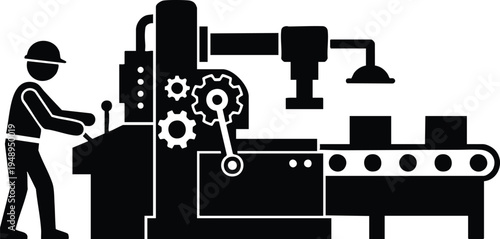 Industrial Worker Operating Factory Machine Icon