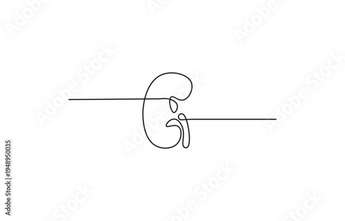 Minimalist line art depicting the letter 'g' with an extended tail.