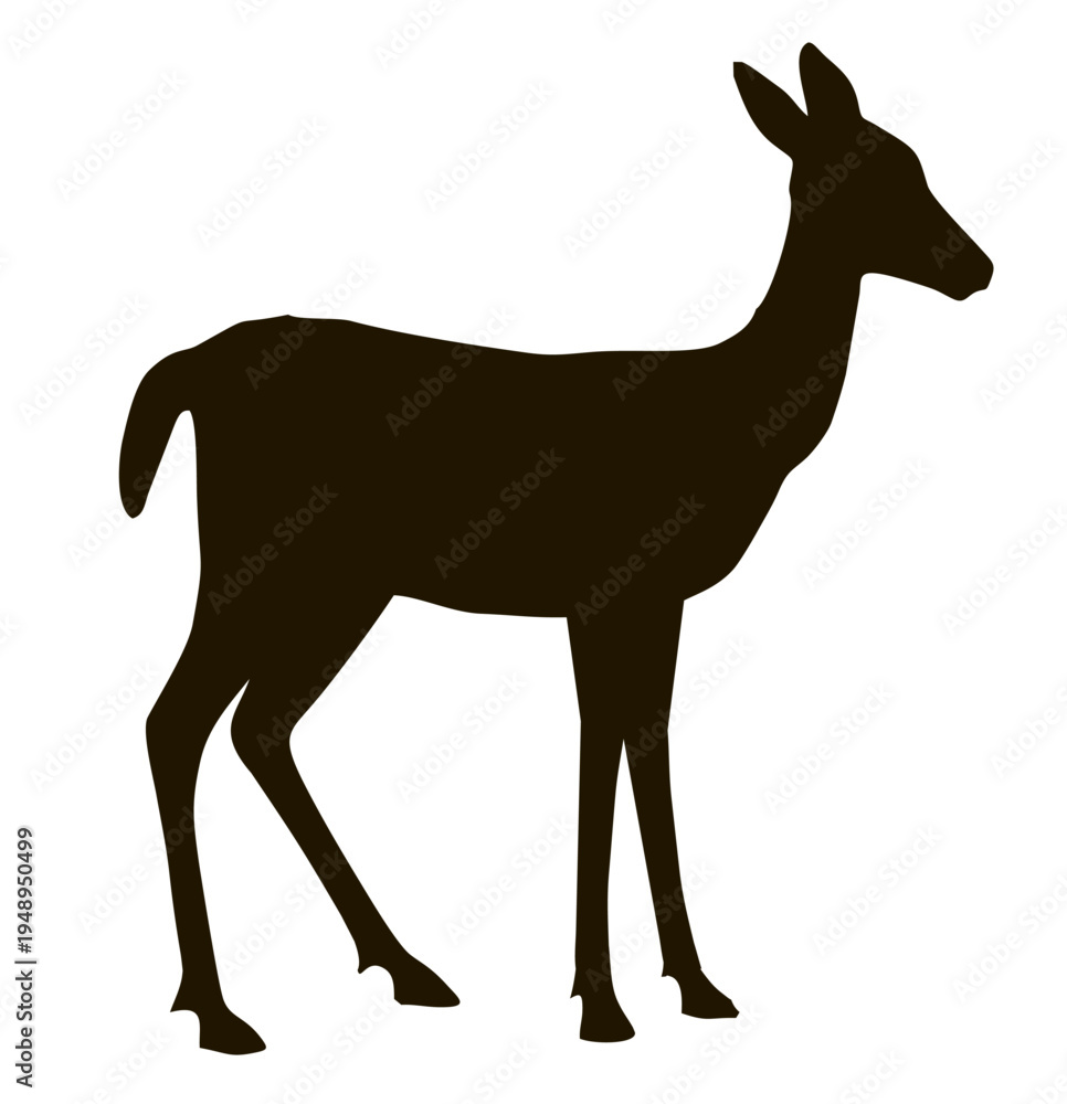 Fototapeta premium White tailed deer silhouette. Fawn. Deer, animals wild, animals. illustration on a white background