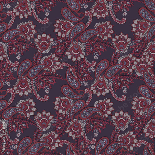 Elegant Vector Seamless Pattern with Ornamental Paisley and Flowers