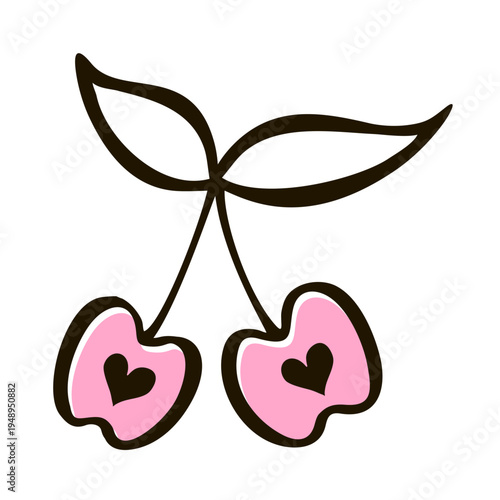 Cherry love. Cute design with cherry couple. Cute couple cherry cartoon. For t-shirt design, poster, print, mug, valentine's day card design