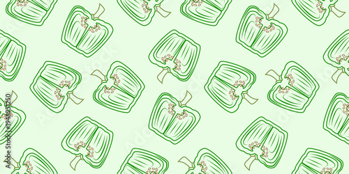 bell pepper seamless pattern. paprika seamless pattern. outlined style seamless pattern of sliced green bell pepper background illustration